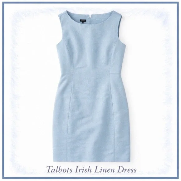 Talbots Irish Linen Sheath Dress Blue Womens Size 10 Classic Quiet Luxury - Picture 1 of 12